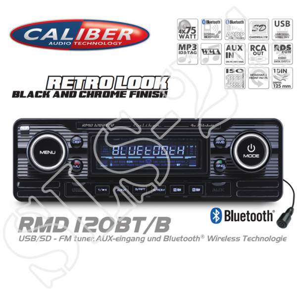 Caliber RMD120BT FM RDS "Retro Look" Radio mit Bluetooth MP3 USB SD A2DP Autoradio BLACK