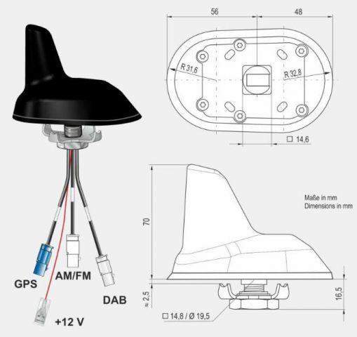 ATTB Shark-Dachantenne FM / DAB+ / GPS mit Fakra 12V 3785.01