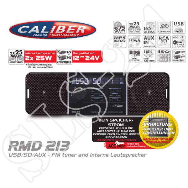 Caliber RMD213 USB SD AUX FM Radio mit internen Lautsprechern 12/24 Volt Autoradio LKW Bus