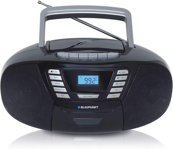 Blaupunkt B120BK tragbarer CD Player in Schwarz mit Hörbuchfunktion Boombox mit Kassettenplayer; USB