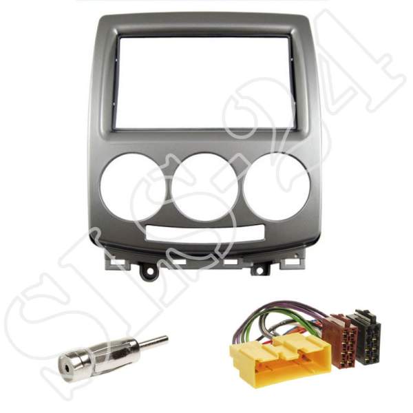 Autoradio 2-DIN Einbaurahmen Radioblende + Adapter Einbauset Mazda 5 von 2006-2011 silber