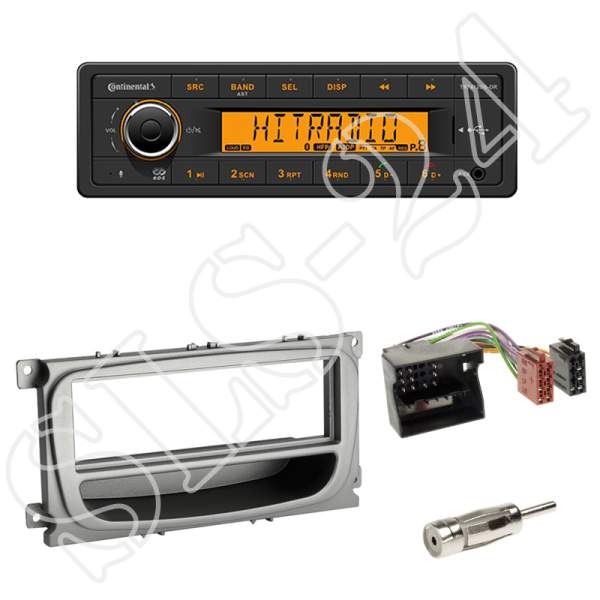 Radioeinbauset 1-DIN+Fach Ford Focus S-Max C-Max+Continental TR7412UB-OR BT/USB/AUX/FM/OHNE CD-LW