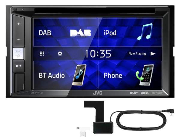 JVC KW-V255DBT 2-DIN Autoradio mit BT/DAB+/ DVD-/CD-/USB-Receiver/iPod/Android/Spotify +Antenne