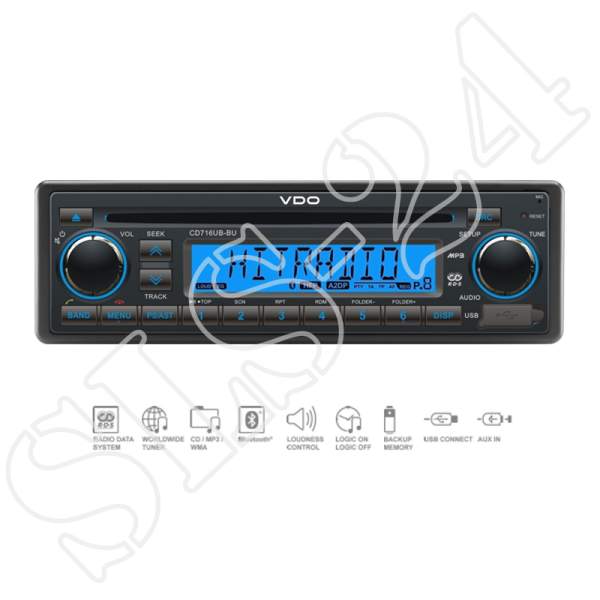 VDO CD716UB-BU 12V mit RDS Bluetooth CD Radio AUX-In USB MP3 Autoradio FM digital Tuner Continental