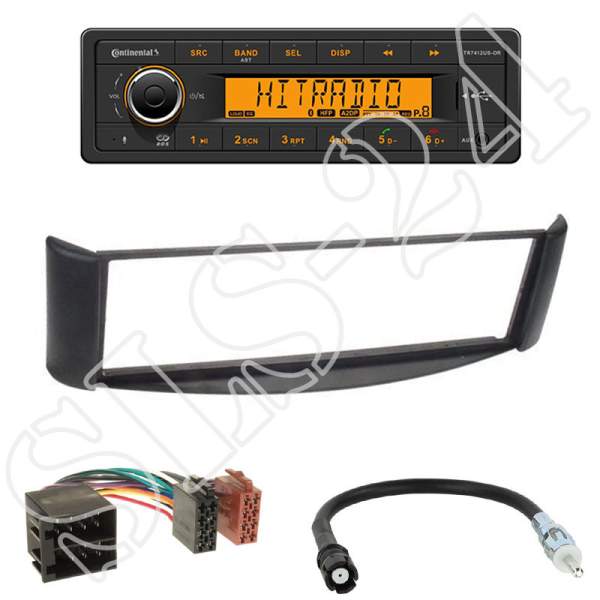 Radioeinbauset 1-DIN Smart ForTwo A450 C450+Continental TR7412UB-OR BT/USB/AUX/FM/OHNE CD-LW