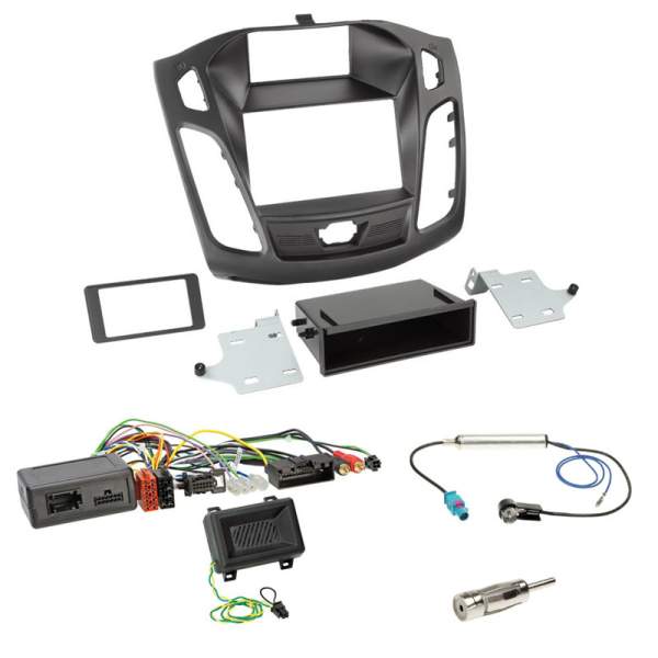 Ford Focus (DYB) 04/2011-11/2014 Einbauset 2-DIN Doppel DIN mit Fach Radioblende+Lenkradadapter