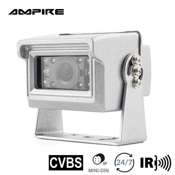 AMPIRE Rückfahrkamera (CVBS), Silbergrau, Aufbau, 70°, normal/gespiegelt, 10m KC203-SIL