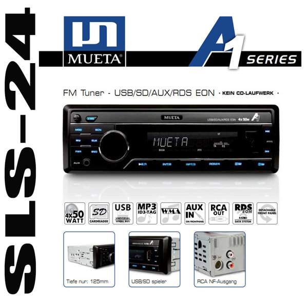 Mueta A1 - Auto Radio USB / SD /FM Tuner ohne CD 4x50 Watt RDS