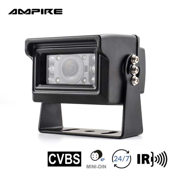 AMPIRE Rückfahrkamera (CVBS), Schwarz, Aufbau, 70°, gespiegelt/normal, 10m KC203-BLK