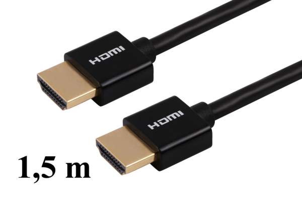 HDMI Kabel, High Speed Ultra Slim, HDPC lizensiert - Länge 1,5m; Stecker vergoldet, geschirmt max. 4