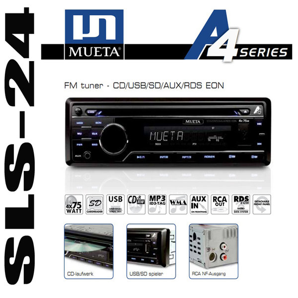 Mobiliseren Dinkarville kijken Mueta A4 - Auto Radio CD / USB / SD / AUX / FM Tuner 4x75 Watt RDS |  Schlauer-Shop24 e.K.